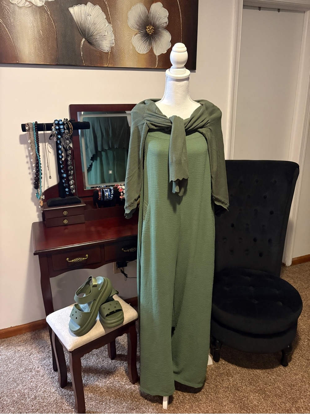 (EUC) Army Green Wide-Leg Strappy Jumpsuit w/ pockets. 📦Ready2Ship